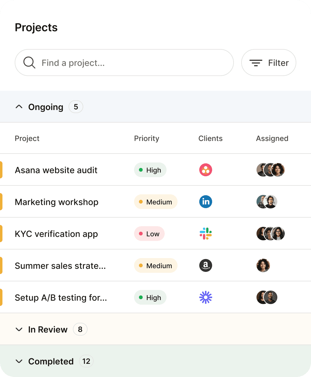 Project management UI